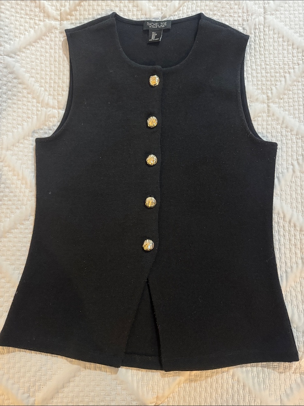 Rachel Zoe Black Knit Sleeveless  gold Button Vest